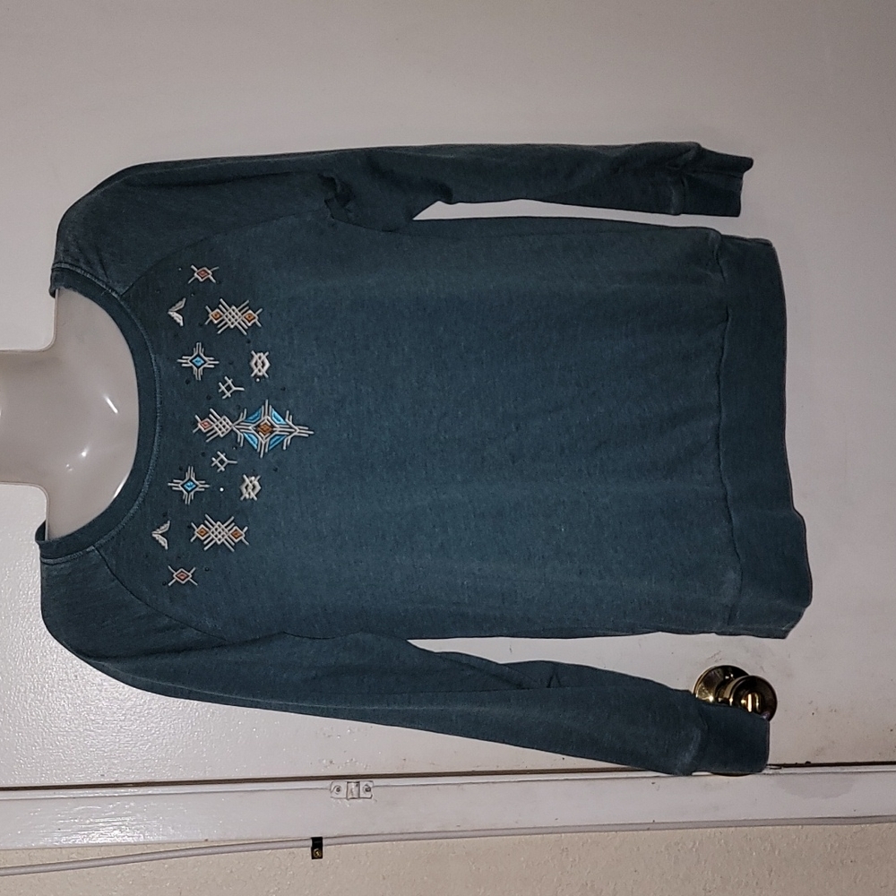 Panhandle embroidered geometric sweatshirt green hippie new long sleeve b23